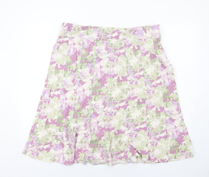 EWM Womens Multicoloured Geometric Linen Swing Skirt Size 22 Zip