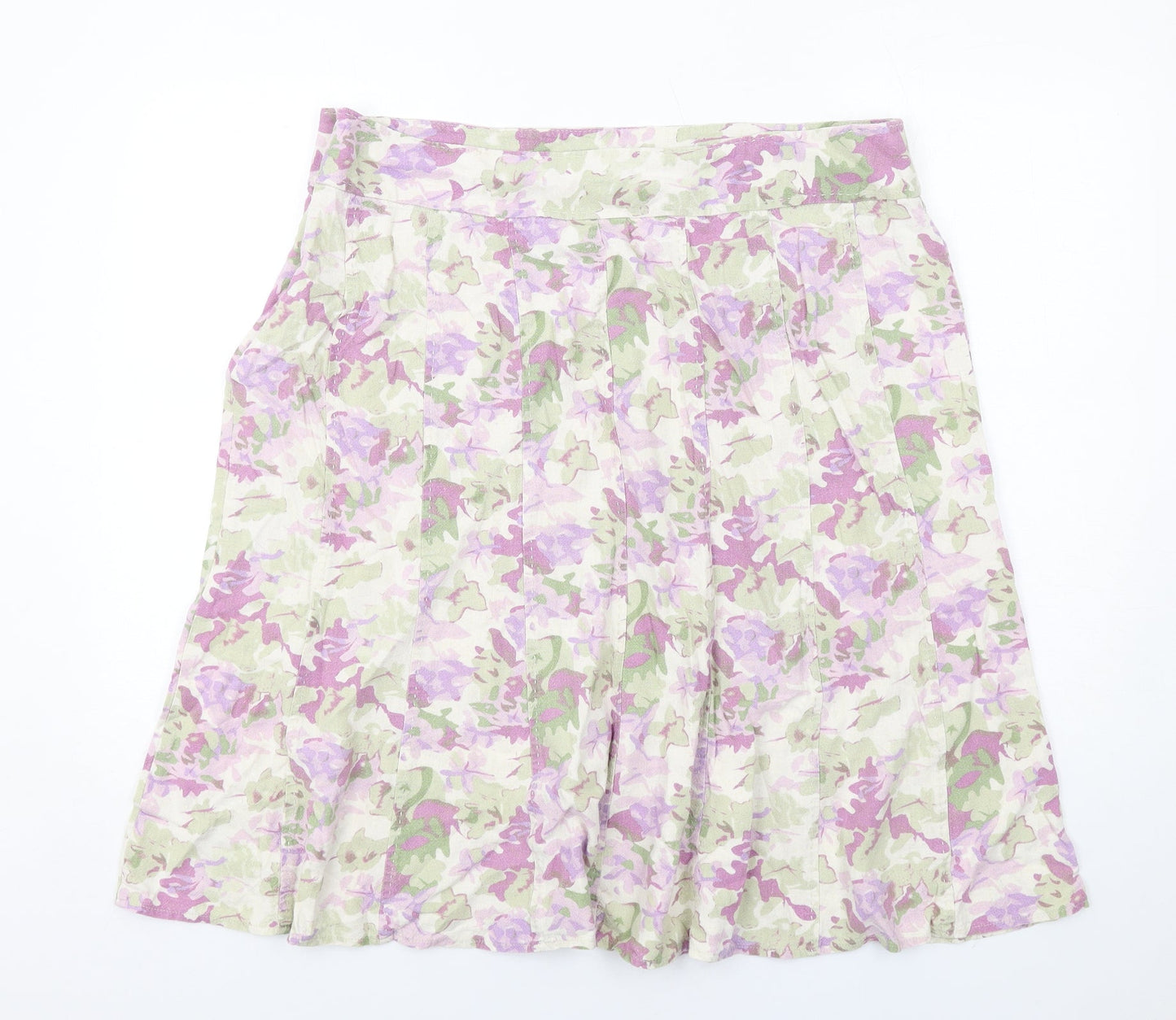 EWM Womens Multicoloured Geometric Linen Swing Skirt Size 22 Zip