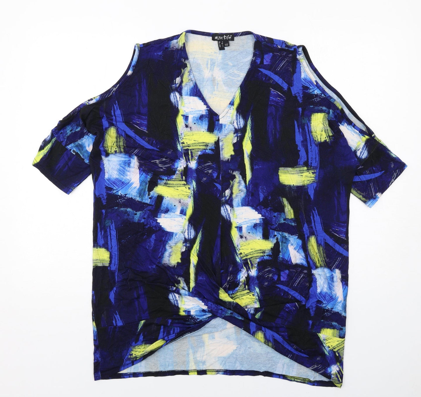 Womens UK Size M MARBLE Blue Basic T-Shirt
