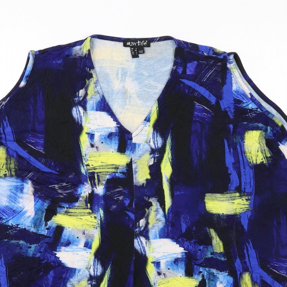 Womens UK Size M MARBLE Blue Basic T-Shirt