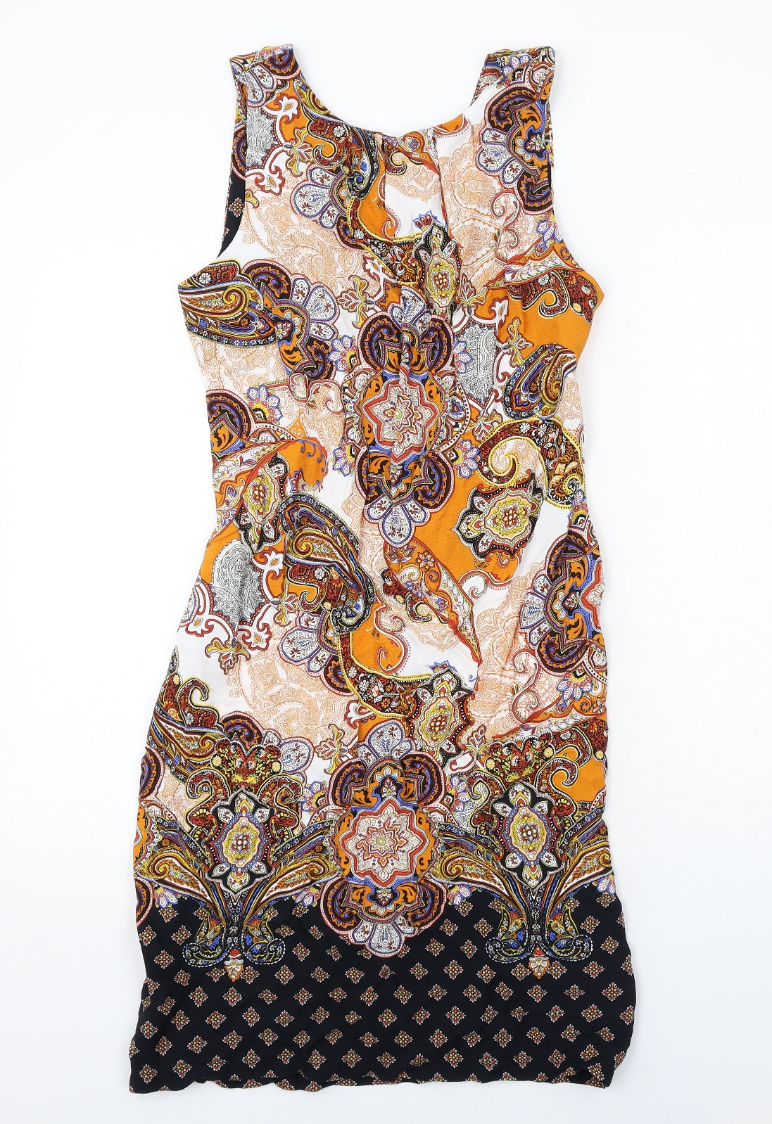 Dorothy Perkins Womens Multicoloured Paisley Viscose Shift Size 8 Boat Neck Zip