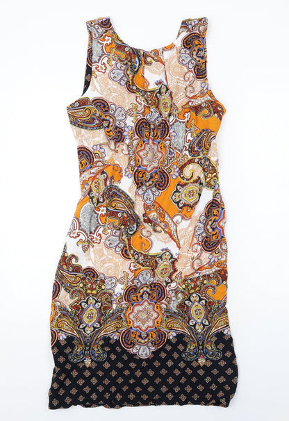Dorothy Perkins Womens Multicoloured Paisley Viscose Shift Size 8 Boat Neck Zip