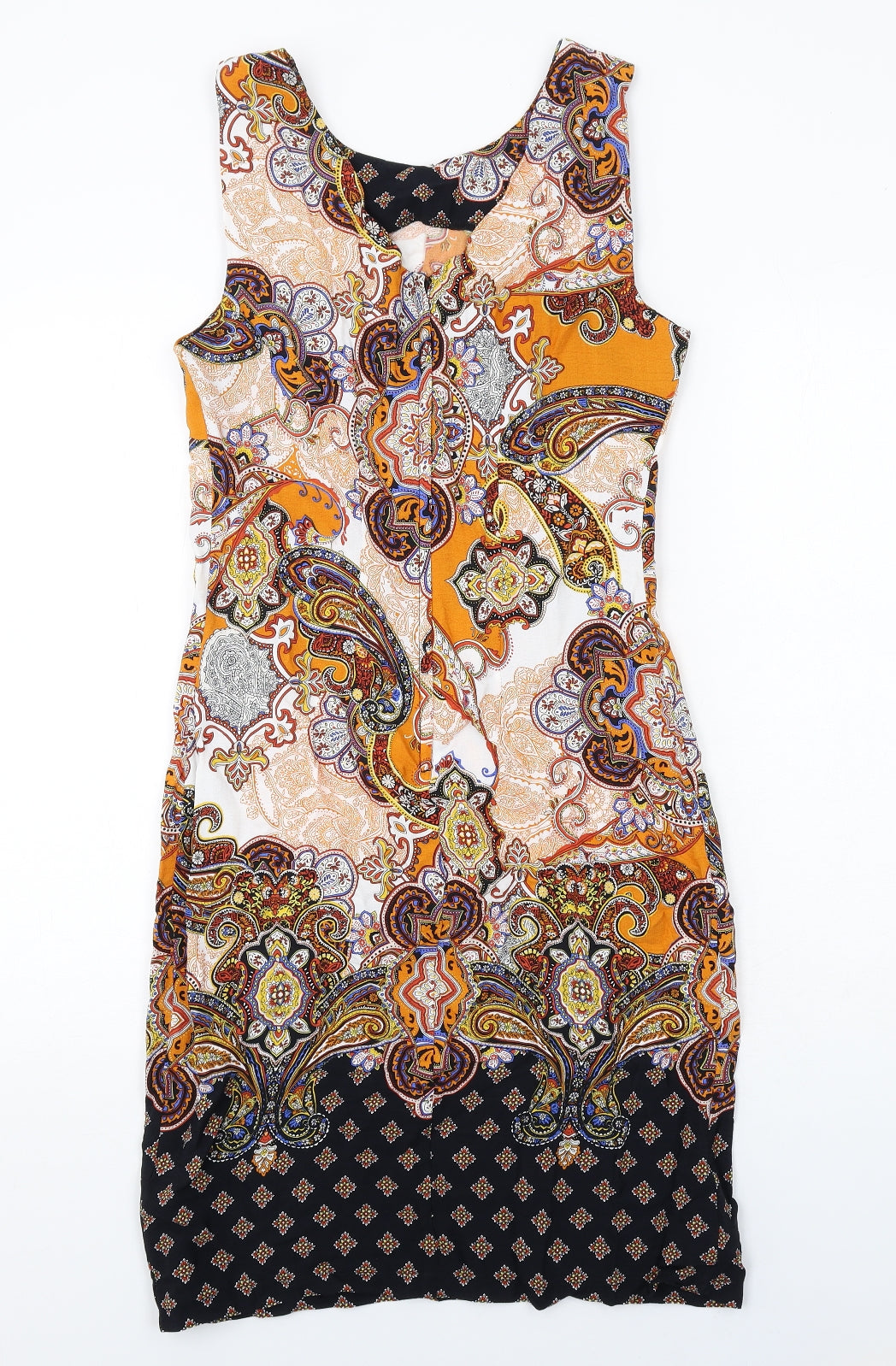 Dorothy Perkins Womens Multicoloured Paisley Viscose Shift Size 8 Boat Neck Zip