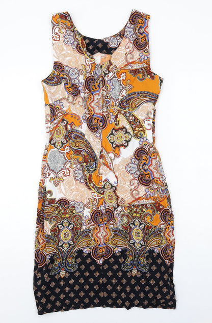 Dorothy Perkins Womens Multicoloured Paisley Viscose Shift Size 8 Boat Neck Zip
