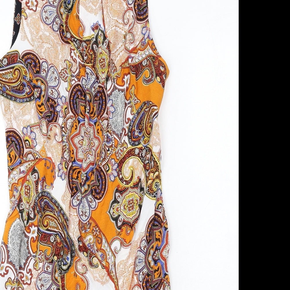 Dorothy Perkins Womens Multicoloured Paisley Viscose Shift Size 8 Boat Neck Zip