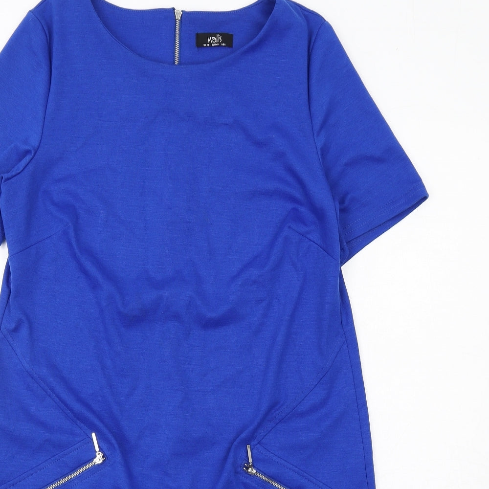 Wallis Womens Blue Polyester Shift Size 12 Boat Neck Zip