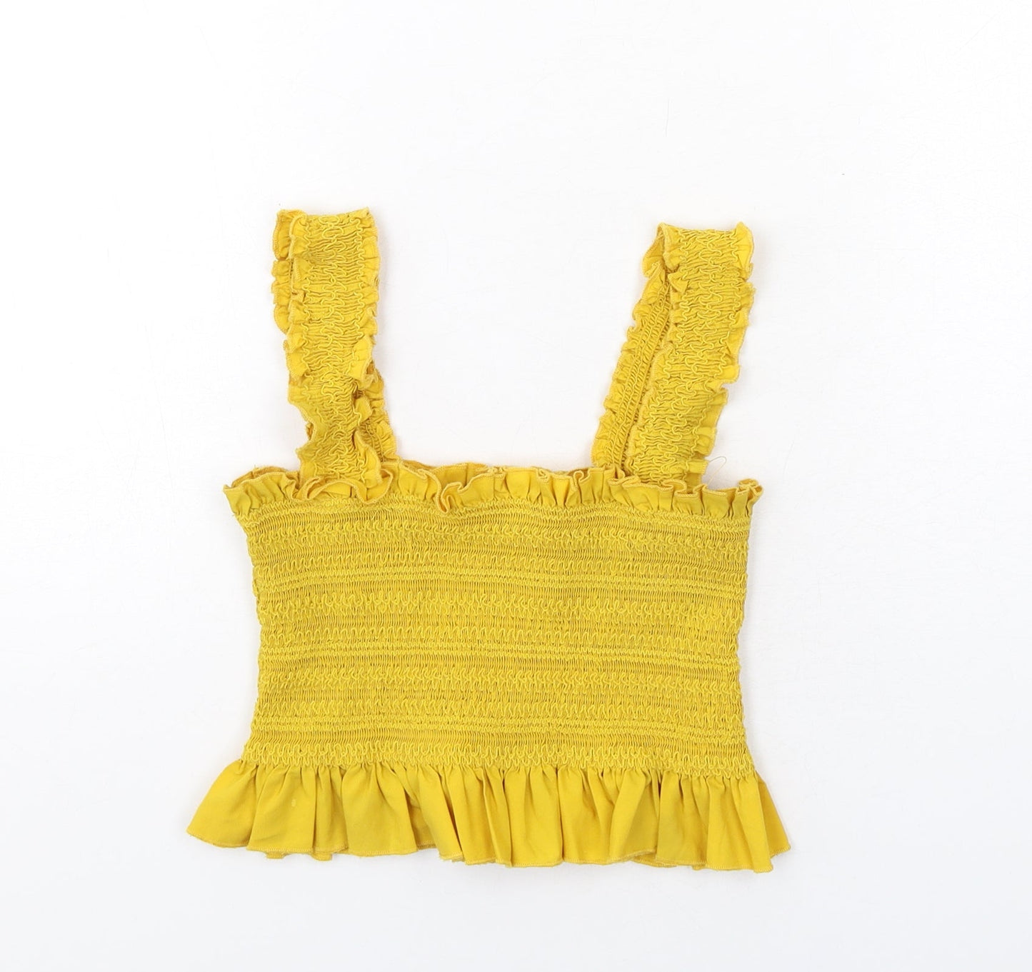 FOREVER 21 Womens Yellow Polyester Basic Tank Size S Square Neck - Shirred