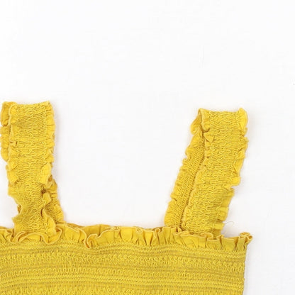 FOREVER 21 Womens Yellow Polyester Basic Tank Size S Square Neck - Shirred