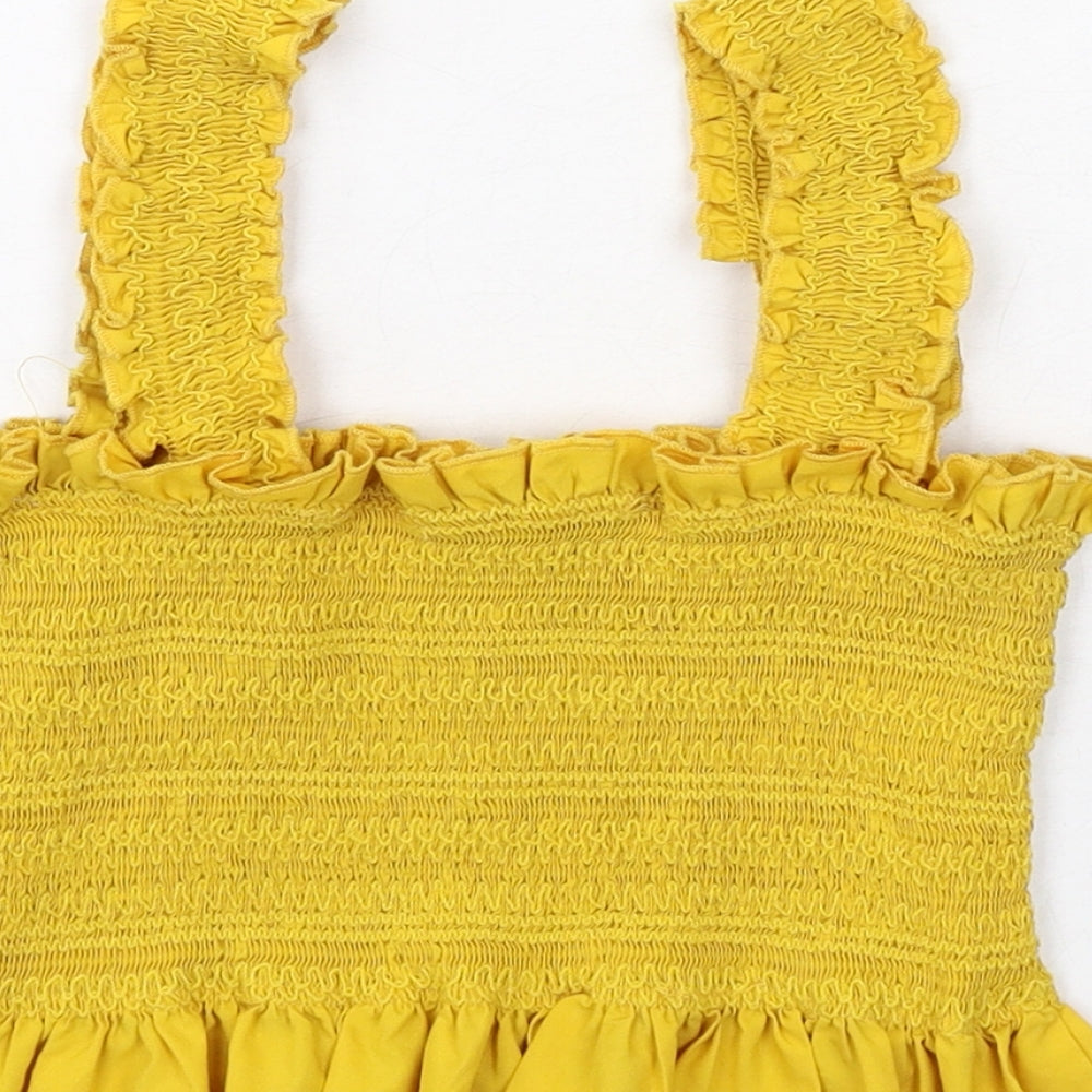 FOREVER 21 Womens Yellow Polyester Basic Tank Size S Square Neck - Shirred