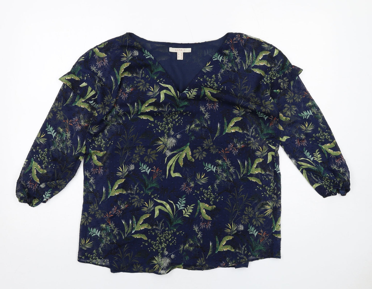 Esprit Womens Blue Geometric Polyester Basic Blouse Size 10 V-Neck