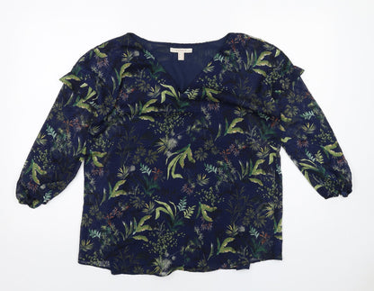 Esprit Womens Blue Geometric Polyester Basic Blouse Size 10 V-Neck