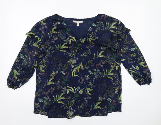 Esprit Womens Blue Geometric Polyester Basic Blouse Size 10 V-Neck