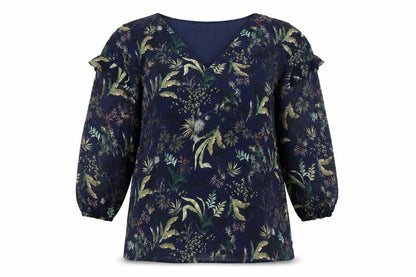 Esprit Womens Blue Geometric Polyester Basic Blouse Size 10 V-Neck