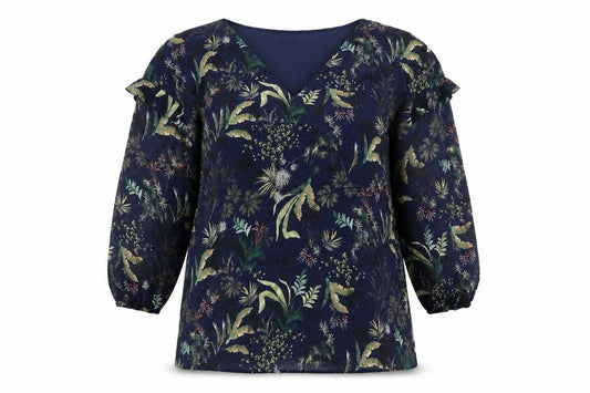 Esprit Womens Blue Geometric Polyester Basic Blouse Size 10 V-Neck
