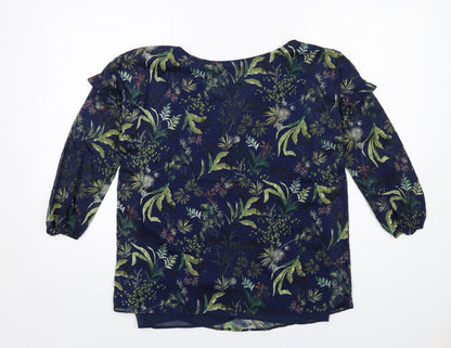 Esprit Womens Blue Geometric Polyester Basic Blouse Size 10 V-Neck