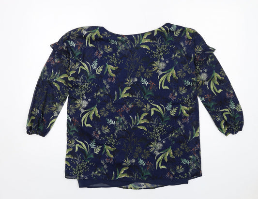 Esprit Womens Blue Geometric Polyester Basic Blouse Size 10 V-Neck