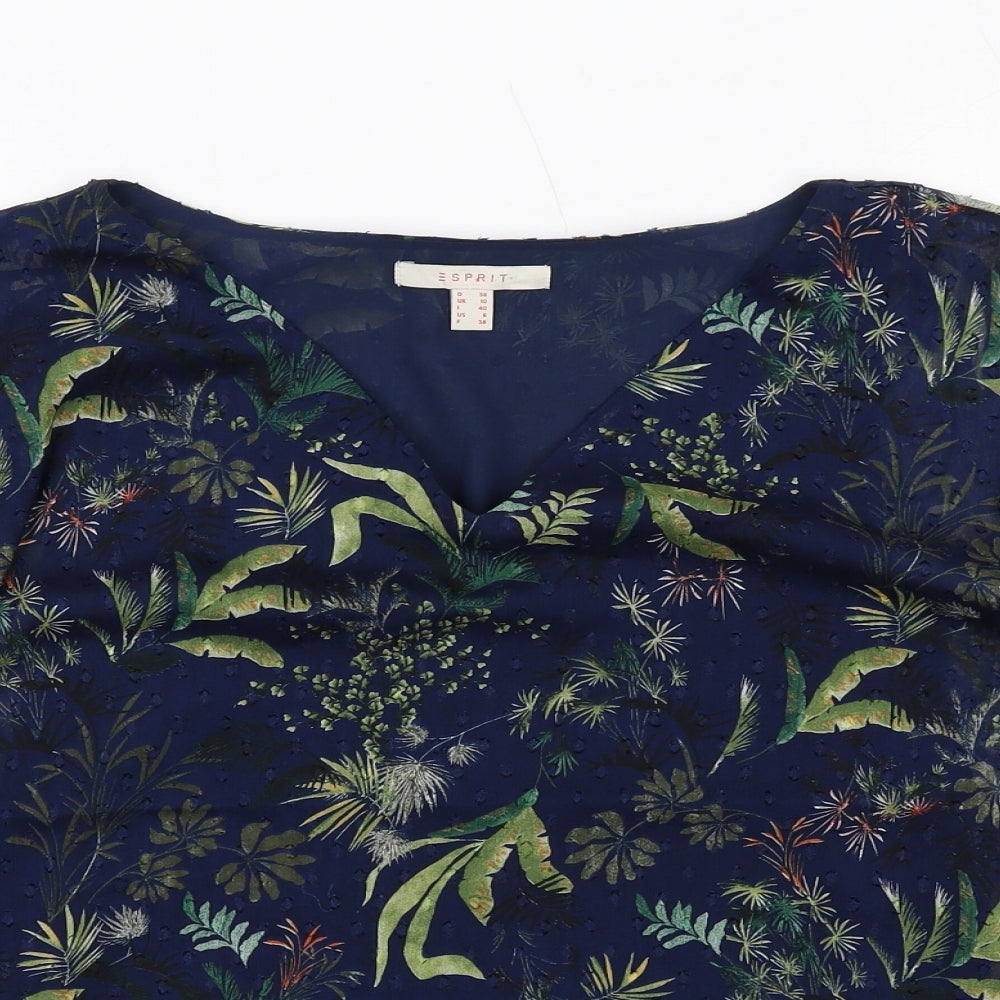 Esprit Womens Blue Geometric Polyester Basic Blouse Size 10 V-Neck