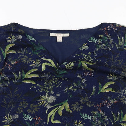Esprit Womens Blue Geometric Polyester Basic Blouse Size 10 V-Neck