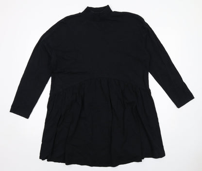 ASOS Womens Black Cotton Jumper Dress Size 12 Mock Neck Pullover