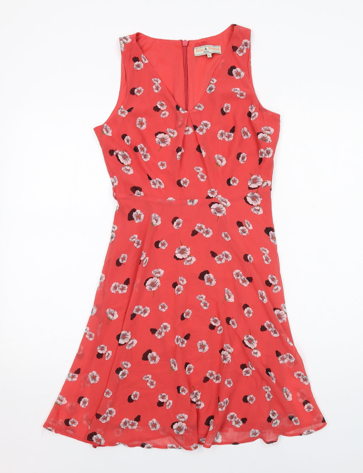 Dorothy Perkins Womens Red Floral Polyester Trapeze & Swing Size 8 V-Neck Zip