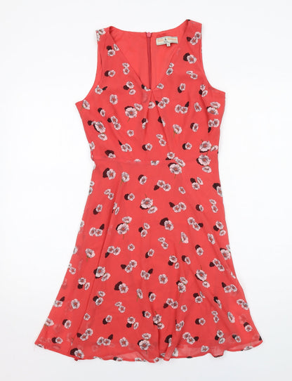Dorothy Perkins Womens Red Floral Polyester Trapeze & Swing Size 8 V-Neck Zip