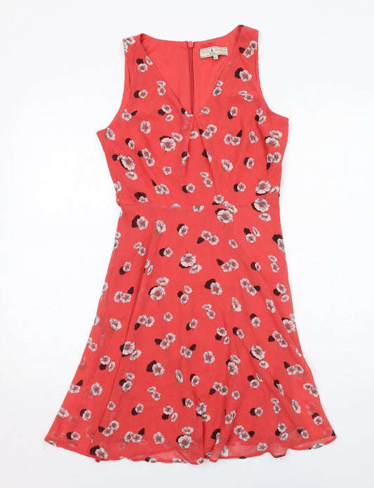 Dorothy Perkins Womens Red Floral Polyester Trapeze & Swing Size 8 V-Neck Zip