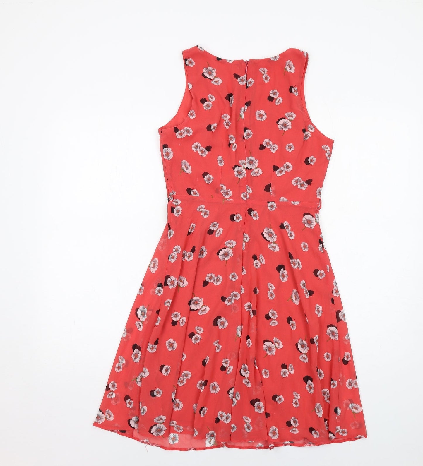 Dorothy Perkins Womens Red Floral Polyester Trapeze & Swing Size 8 V-Neck Zip