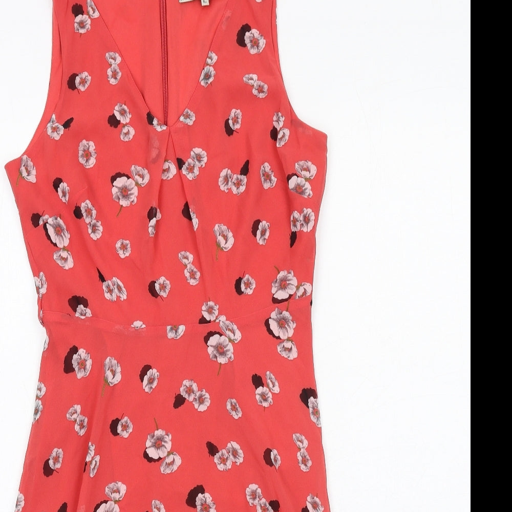 Dorothy Perkins Womens Red Floral Polyester Trapeze & Swing Size 8 V-Neck Zip