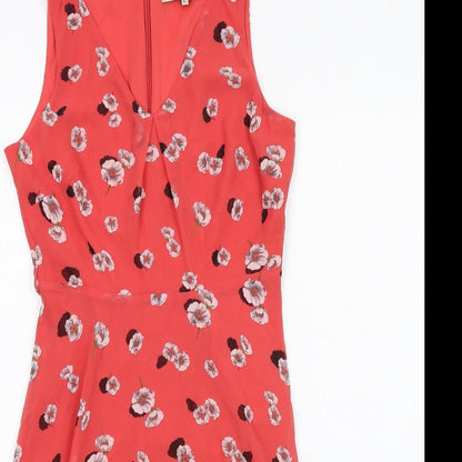Dorothy Perkins Womens Red Floral Polyester Trapeze & Swing Size 8 V-Neck Zip