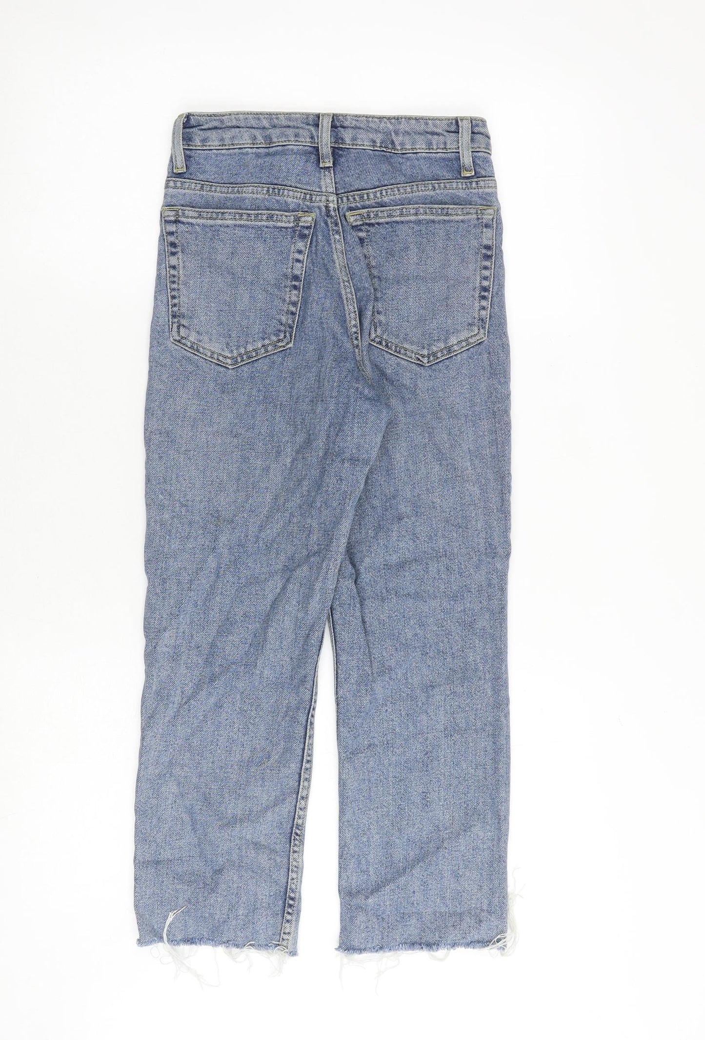 Topshop Womens Blue Cotton Straight Jeans Size 24 in L28 in Regular Zip - Frayed Hem
