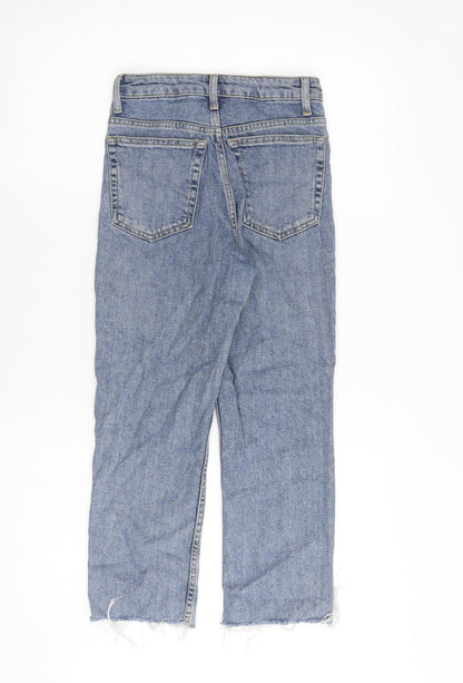 Topshop Womens Blue Cotton Straight Jeans Size 24 in L28 in Regular Zip - Frayed Hem