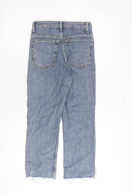 Topshop Womens Blue Cotton Straight Jeans Size 24 in L28 in Regular Zip - Frayed Hem