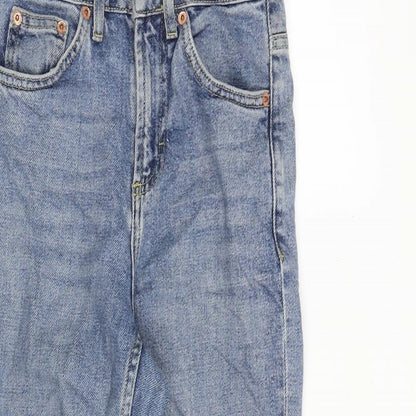 Topshop Womens Blue Cotton Straight Jeans Size 24 in L28 in Regular Zip - Frayed Hem