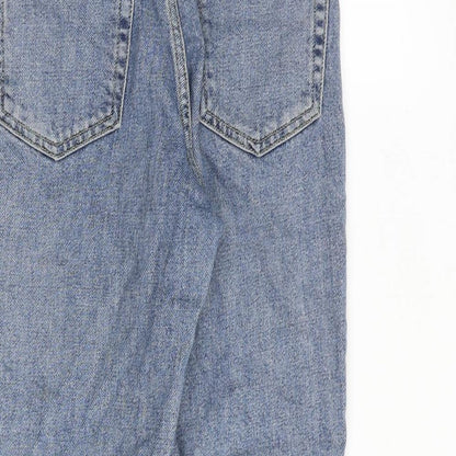 Topshop Womens Blue Cotton Straight Jeans Size 24 in L28 in Regular Zip - Frayed Hem
