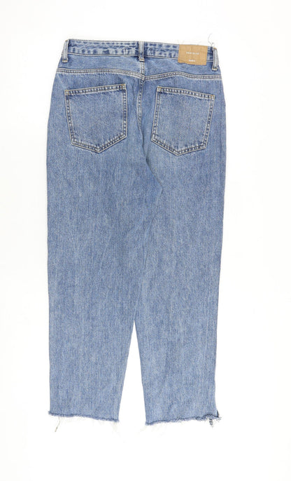 Zara Womens Blue Cotton Tapered Jeans Size 10 Regular Zip - Frayed Hem