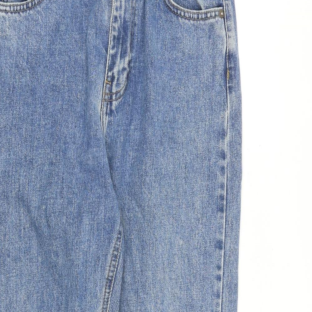 Zara Womens Blue Cotton Tapered Jeans Size 10 Regular Zip - Frayed Hem
