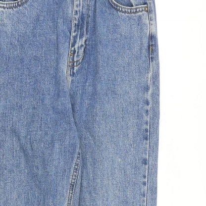 Zara Womens Blue Cotton Tapered Jeans Size 10 Regular Zip - Frayed Hem