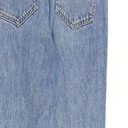 Zara Womens Blue Cotton Tapered Jeans Size 10 Regular Zip - Frayed Hem