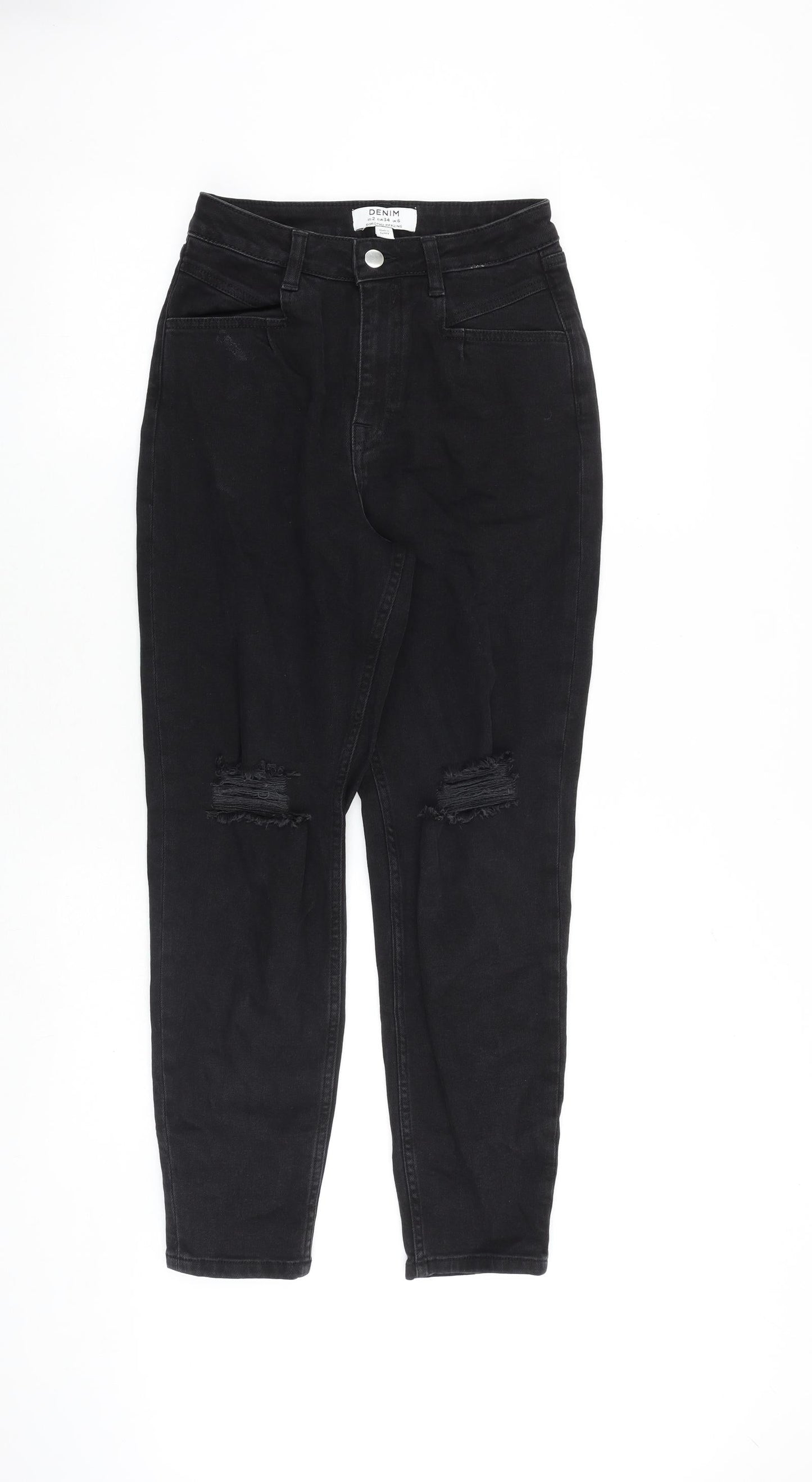 Dorothy Perkins Womens Black Cotton Tapered Jeans Size 6 Regular Zip