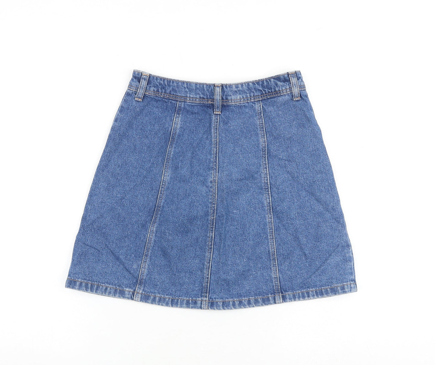 H&M Womens Blue Cotton A-Line Skirt Size 6 Button