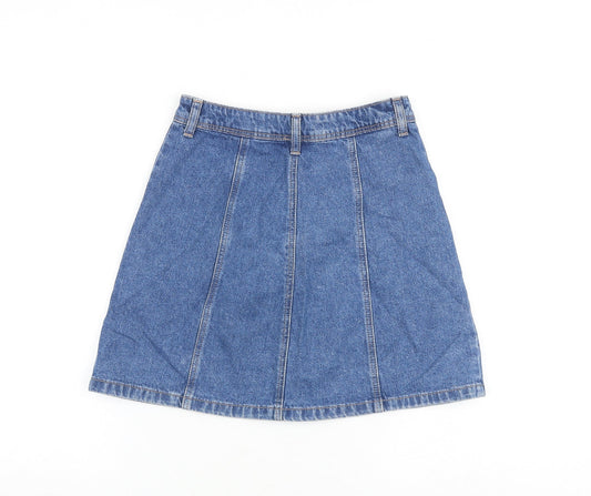 H&M Womens Blue Cotton A-Line Skirt Size 6 Button
