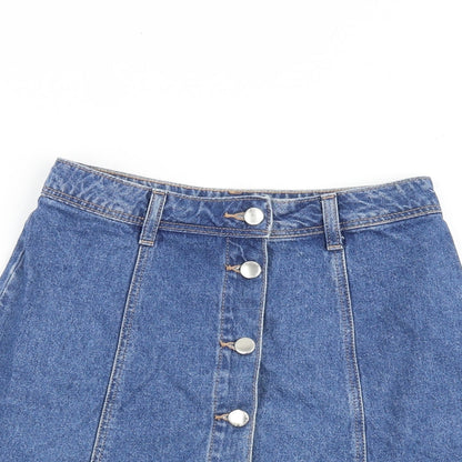 H&M Womens Blue Cotton A-Line Skirt Size 6 Button