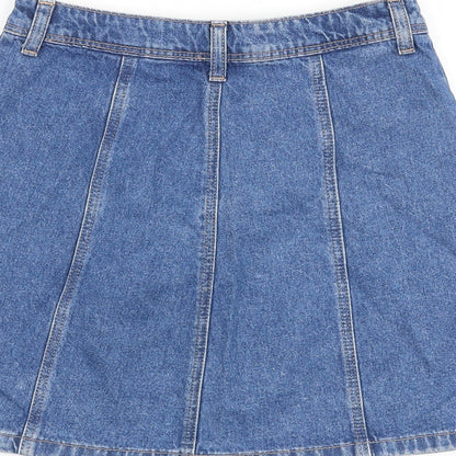 H&M Womens Blue Cotton A-Line Skirt Size 6 Button
