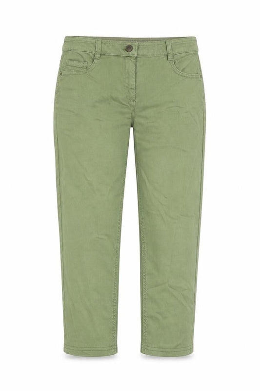 Front view of EDC women’s green cotton skinny jeans, size UK 12, regular zip