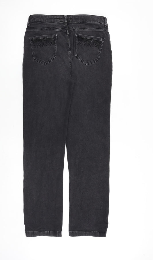 Per Una Womens Grey Cotton Straight Jeans Size 28 in Regular Zip