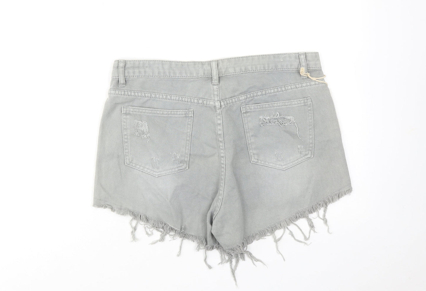 Toxik3 Womens Grey Cotton Boyfriend Shorts Size 14 Regular Zip - Distressed Look Raw Hems