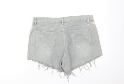Toxik3 Womens Grey Cotton Boyfriend Shorts Size 14 Regular Zip - Distressed Look Raw Hems