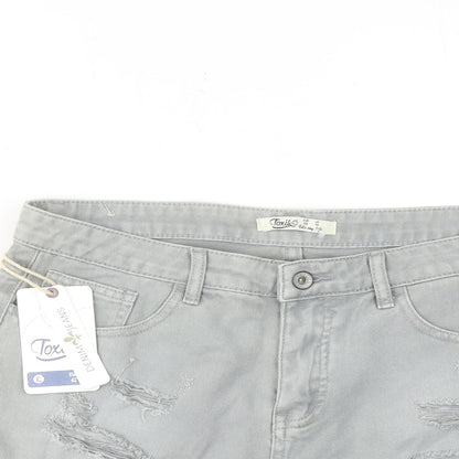 Toxik3 Womens Grey Cotton Boyfriend Shorts Size 14 Regular Zip - Distressed Look Raw Hems