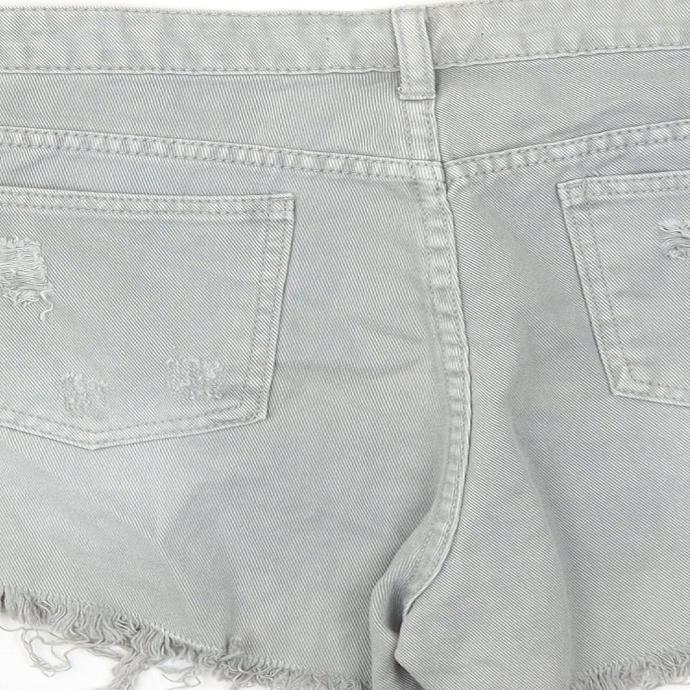Toxik3 Womens Grey Cotton Boyfriend Shorts Size 14 Regular Zip - Distressed Look Raw Hems