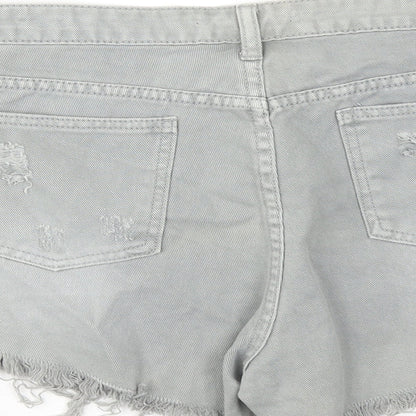Toxik3 Womens Grey Cotton Boyfriend Shorts Size 14 Regular Zip - Distressed Look Raw Hems